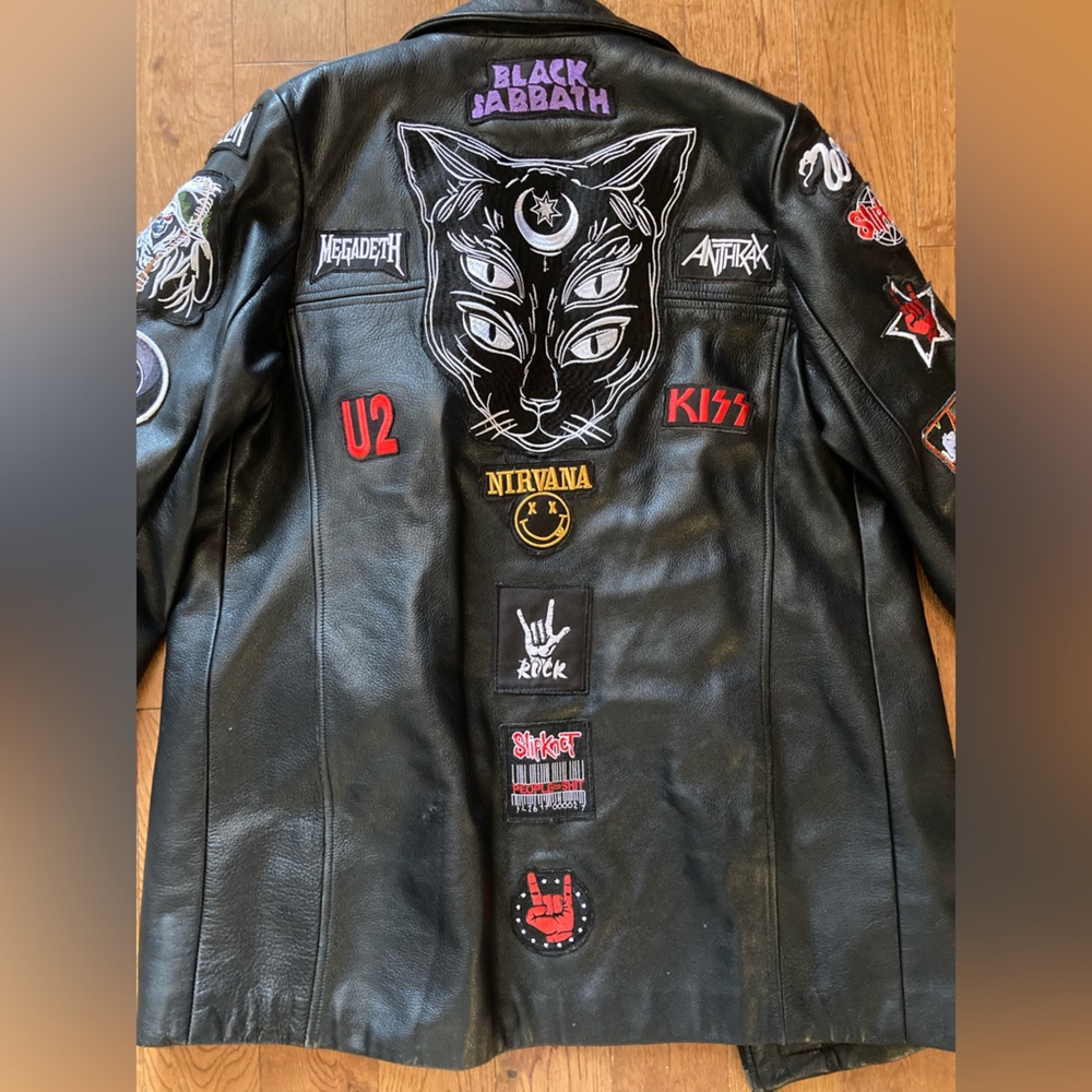 Danier Black Leather Jacket with Band Logos - Picture 7 of 8